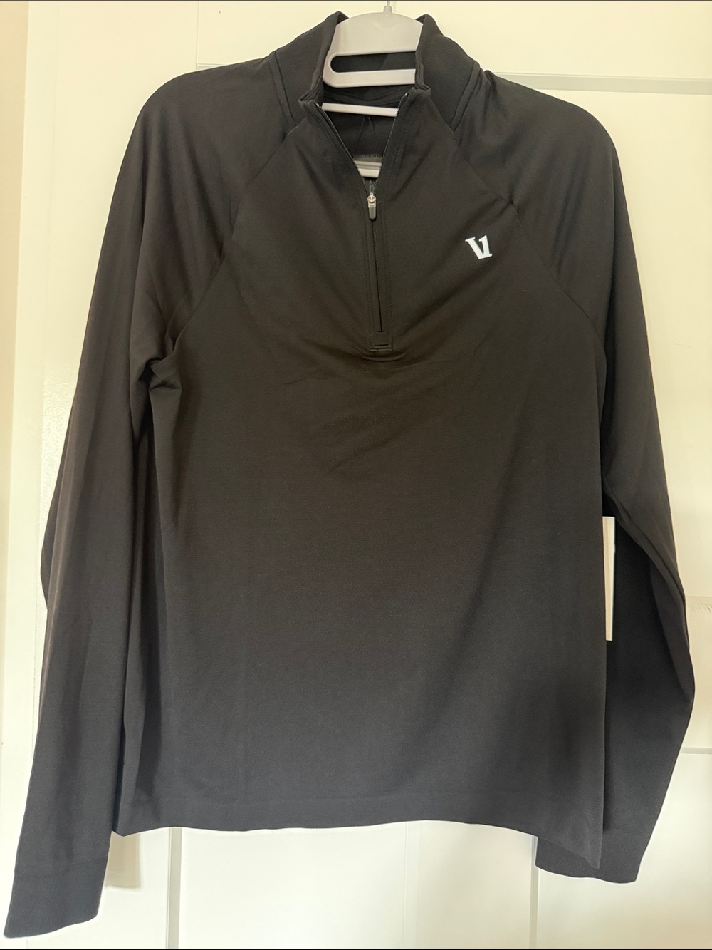 Vuori Black quarter Zip Pullover with White Logo